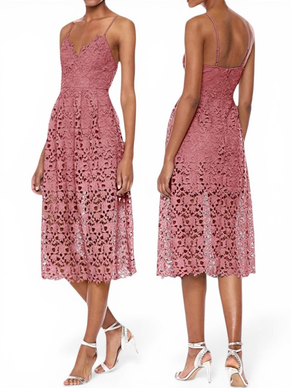 ASTR the Label Pink Mauve Lace A-Line Midi Dress Summer Feminine NWT New S